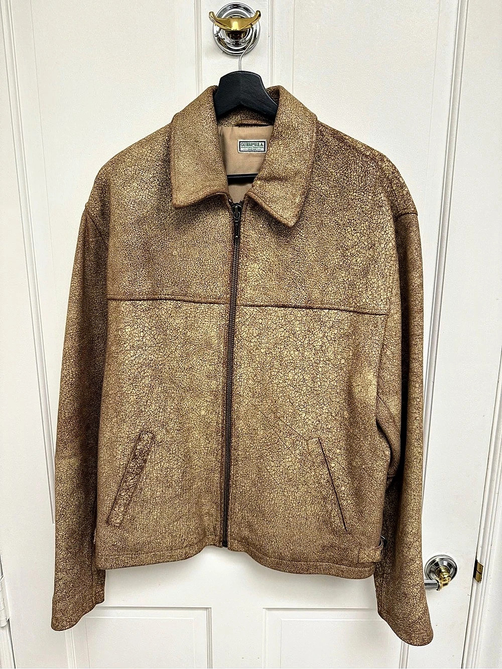 Guess Flaked Leather Jacket in Brown Size Medium